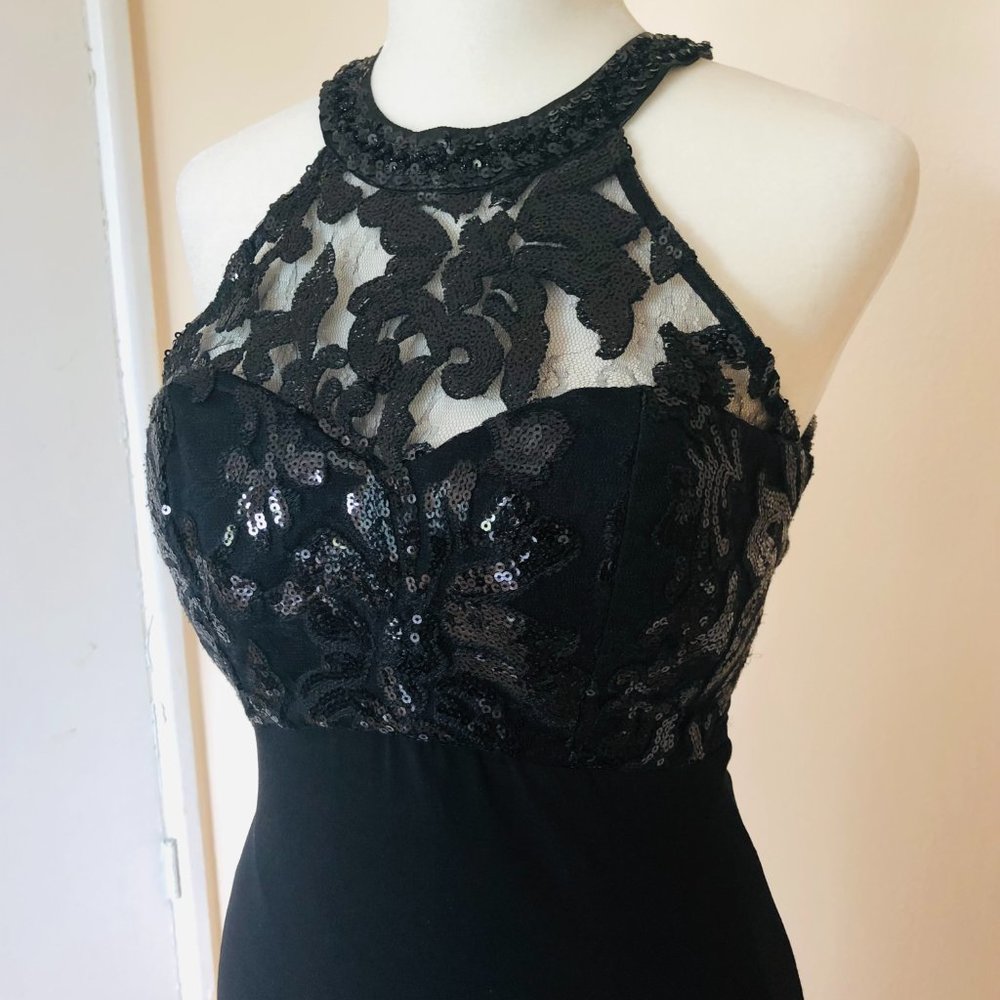 Sequin Hearts - Black Sequin Halter Gown View 2